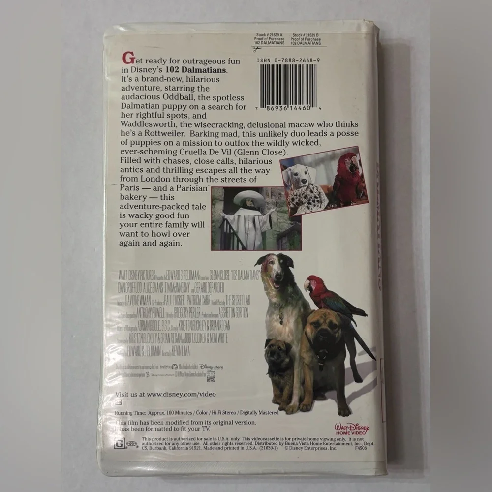 Disney's 102 Dalmatians VHS Tape